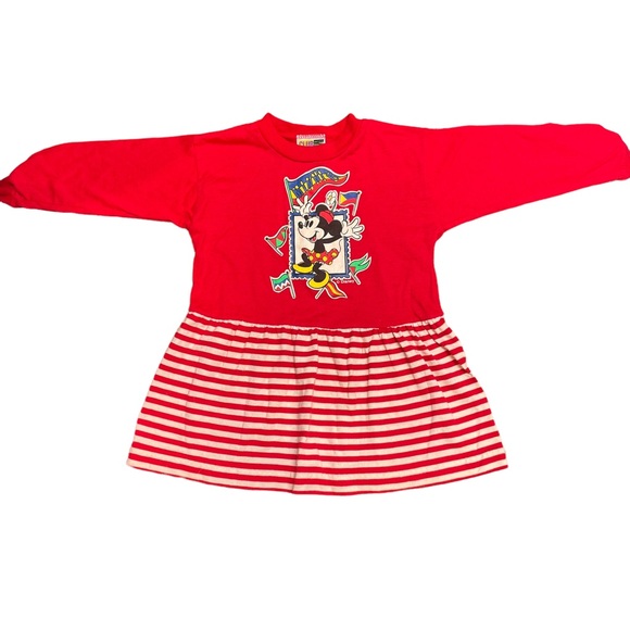 DISNEY GIRLS SIZE 3X LONG SLEEVE DRESS RED W/ WHITE STRIPES - Picture 7 of 7